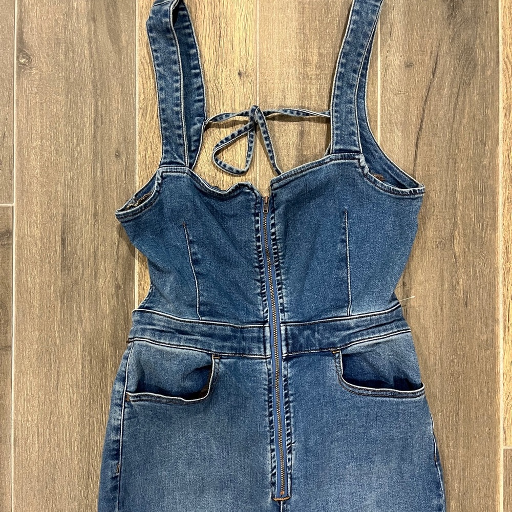 Free People Denim Zip-Front Jumpsuit in Blue - Picture 7 of 11
